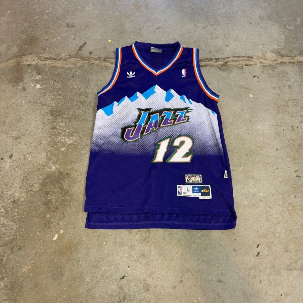 Adidas Utah Jazz John Stockton 12 Hardwood Classics Jersey Purple Mens L